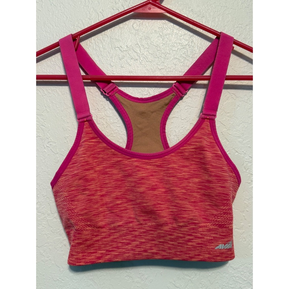 Avia Womens Pink Orange Space Dye Racerback Sports Bra Keyhole Adjustable Straps